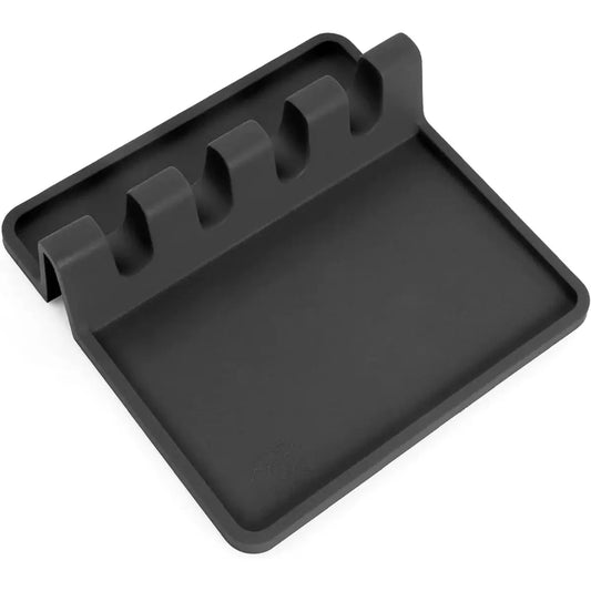 Silicone Utensil Rest with Drip Pad for Multiple Utensils: Black