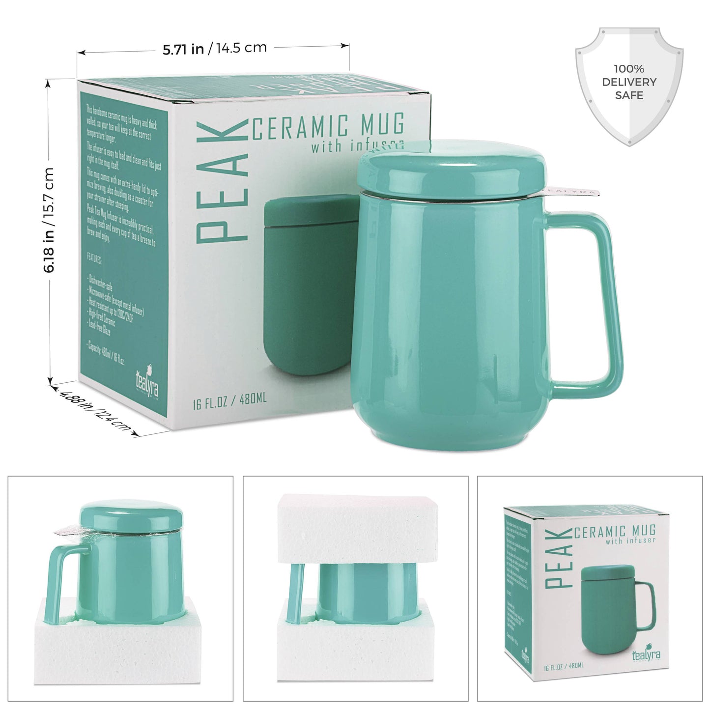 Peak Porcelain Ceramic Mug With Metal Infuser 19oz: Black