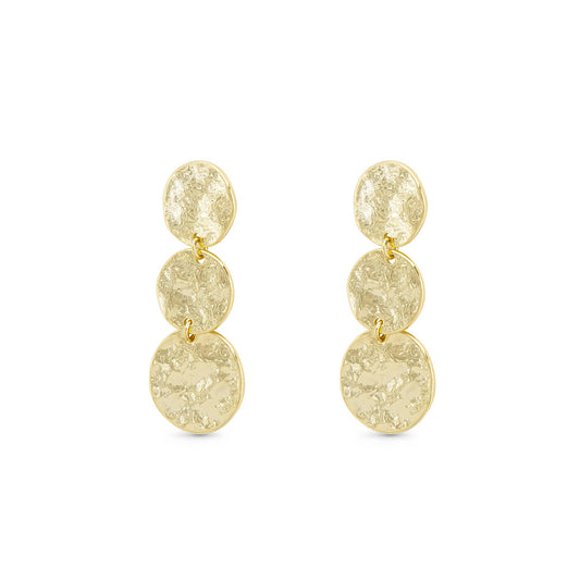 Gold Polished Hammered Triple Disc Drop Earrings - AMANDA BLU