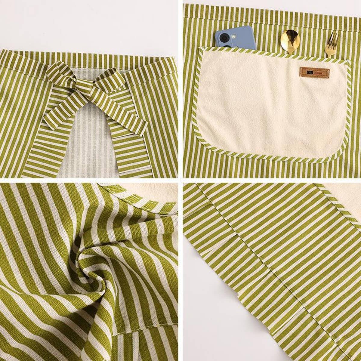 Stripe Half-length linen cooking Apron with pockets_CWMM2033: Blue / (OS) 1