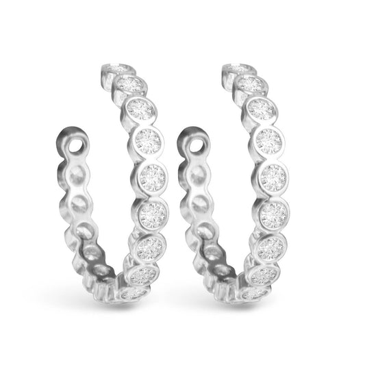 Bezel Set CZ Hoop Earrings - Silver - AMANDA BLU