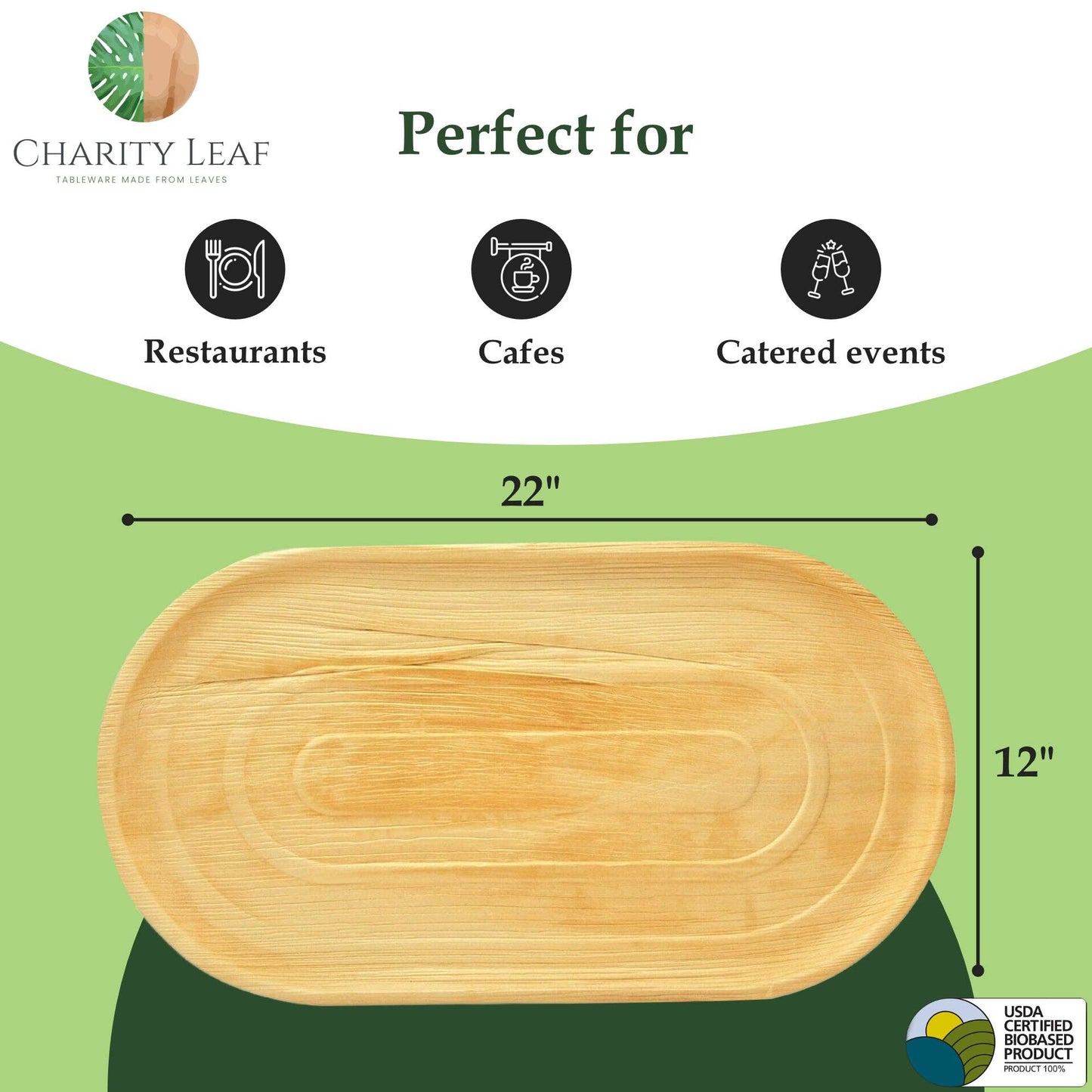 Palm Leaf Large Tray - 22"x12" Inch - Pack of 10 Tray