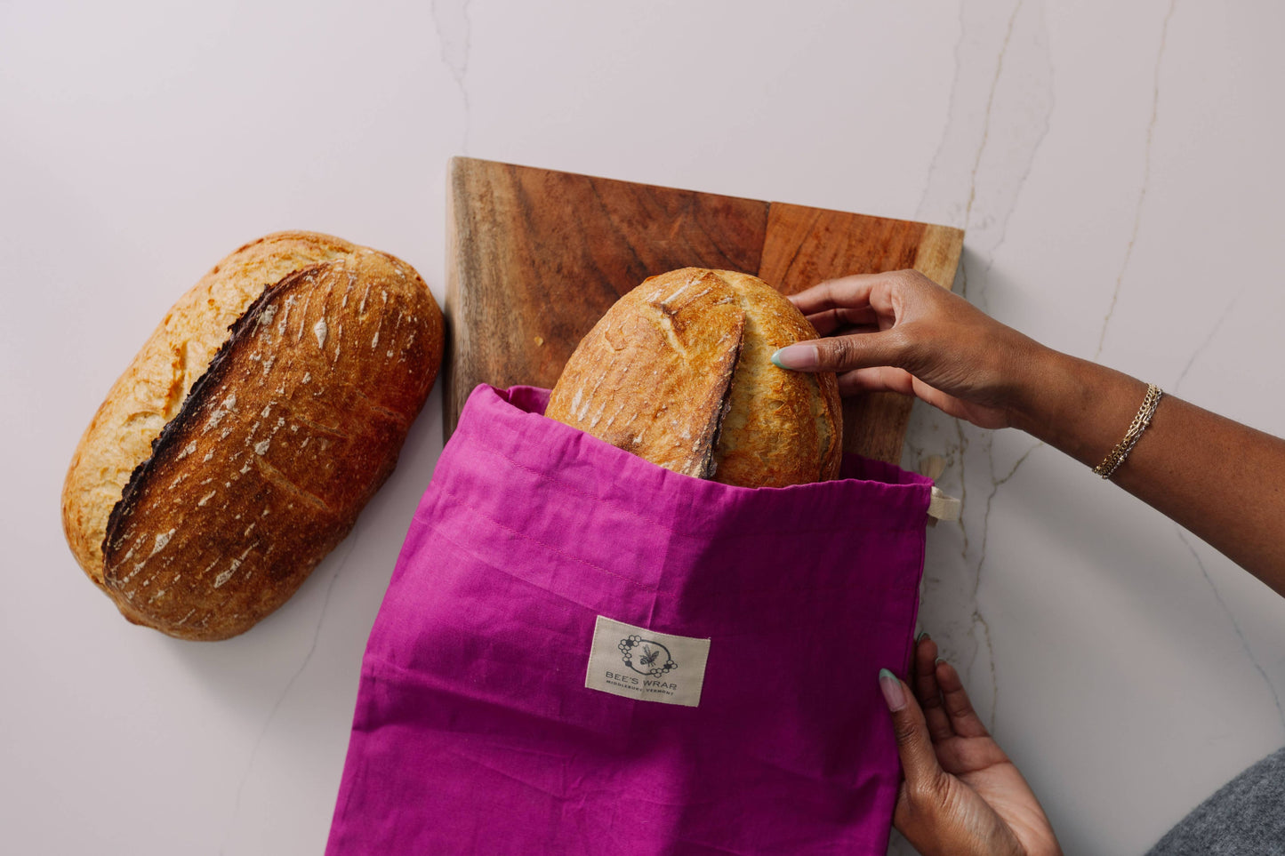New! Artisan Bread Bag - Magenta, Meadow Magic lined