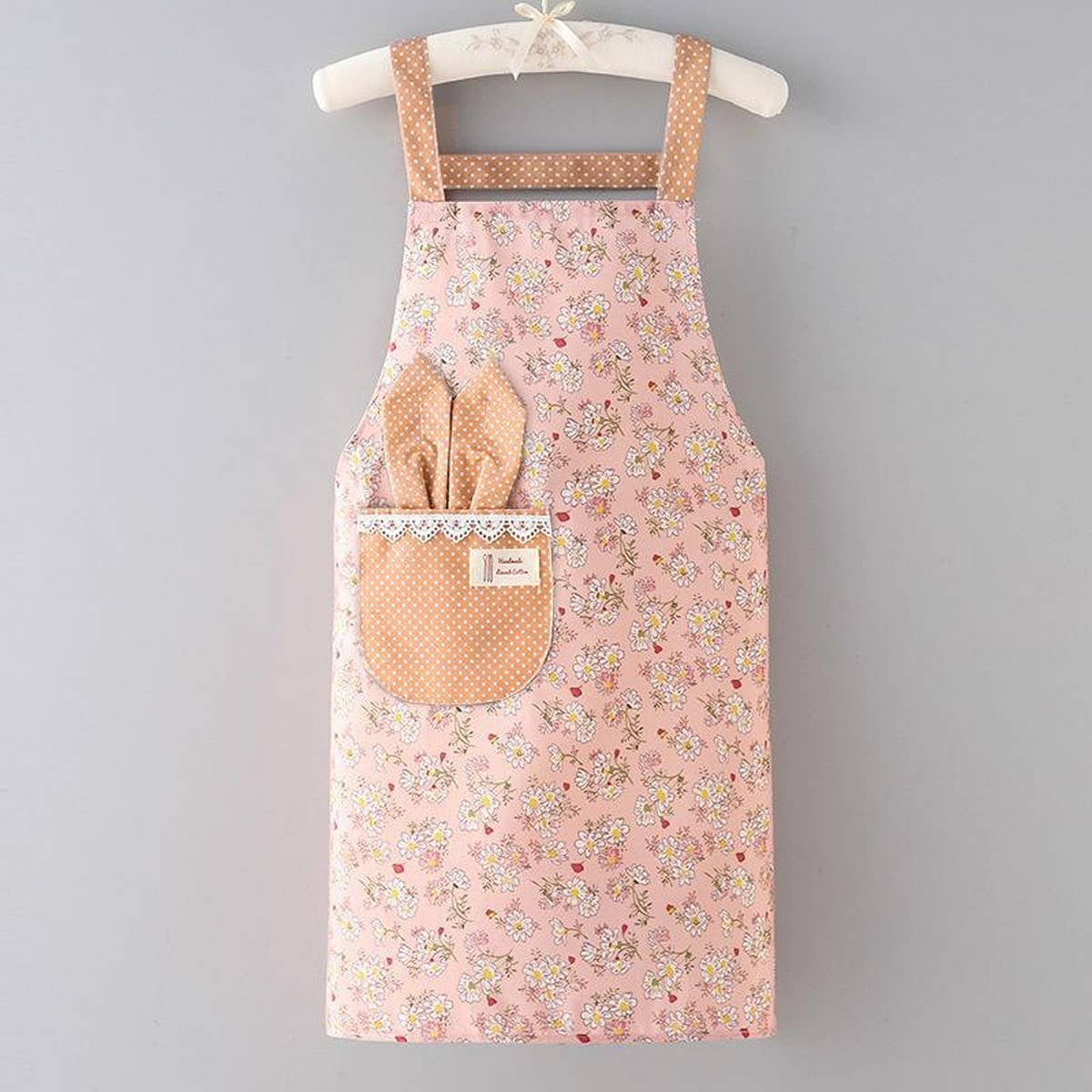 CUTE FLORAL CANVAS BIB APRONS WITH POCKETS_CWMM2049: Green / (OS) 1