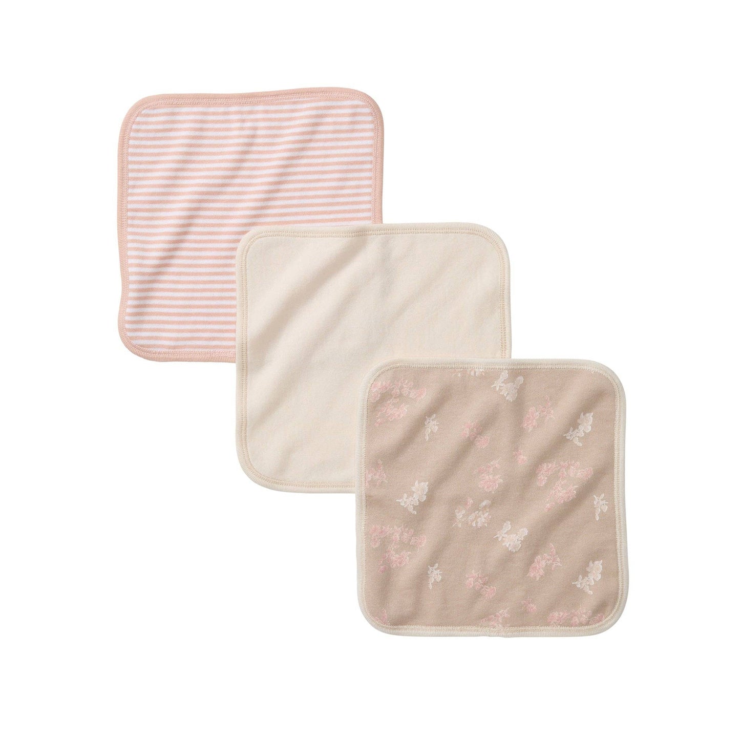 Set of 3 Whimsical Floral Knit Terry Washcloths: Hummus / One Size