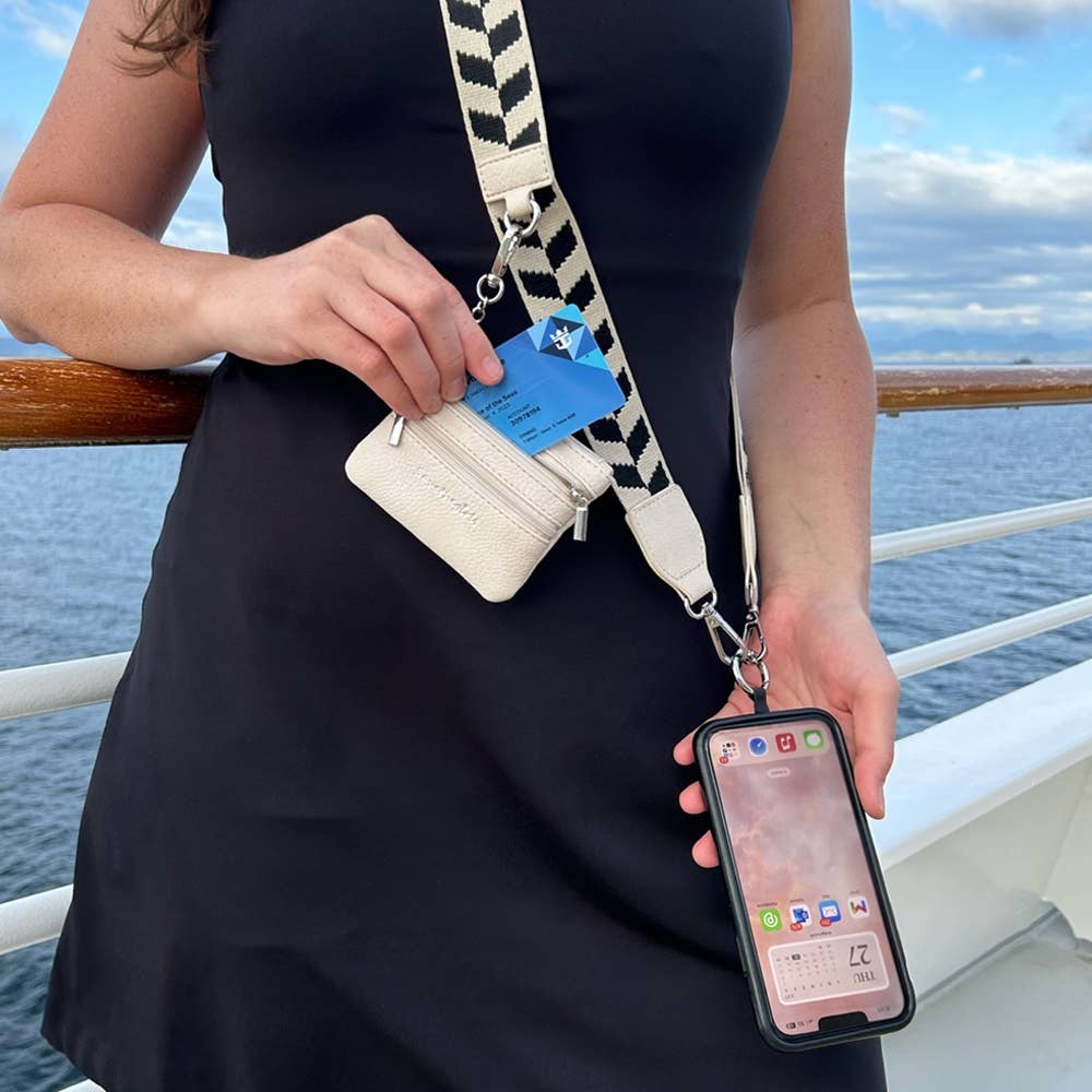 Clip & Go Strap with Zippered Pouch – Chevron Collection: Navy/Cream Chevron