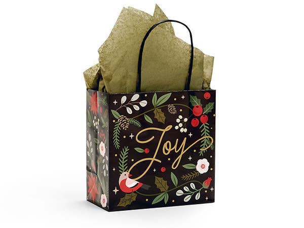 Holiday Botanicals Paper Christmas Gift Bags: 25 Pack / Rose 5.25x3.50x8.25"