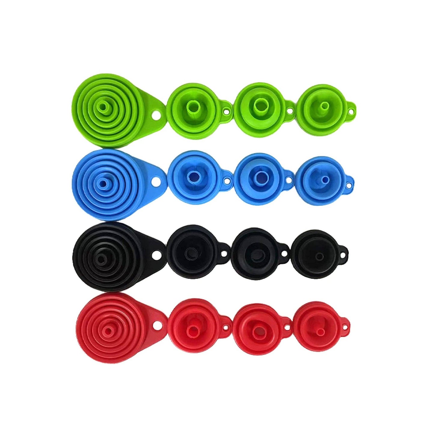 ASSORTED Silicone Collapsible Kitchen Funnel - X-Small to Large Sizes for Easy Liquid Transfer Food Grade Silicone Collapsible Gadgets