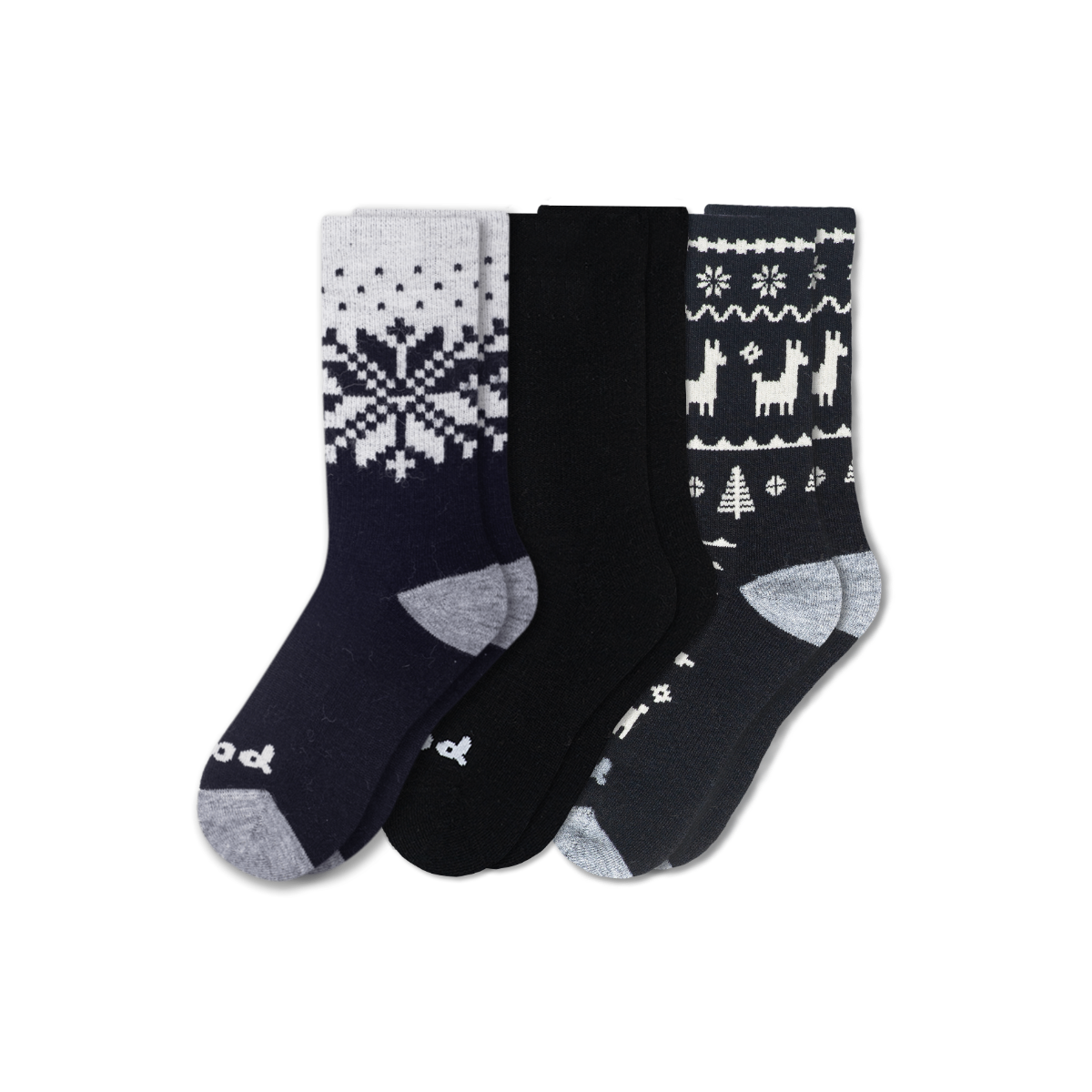 Women's Crew Pacas Socks: Medium / Large (US: 8.5 - 11.5+) / HOLIDAY/ Red Santa Alpaca & HOLIDAY/ Green Tree & HOLIDAY/ Green/ Red Stripe