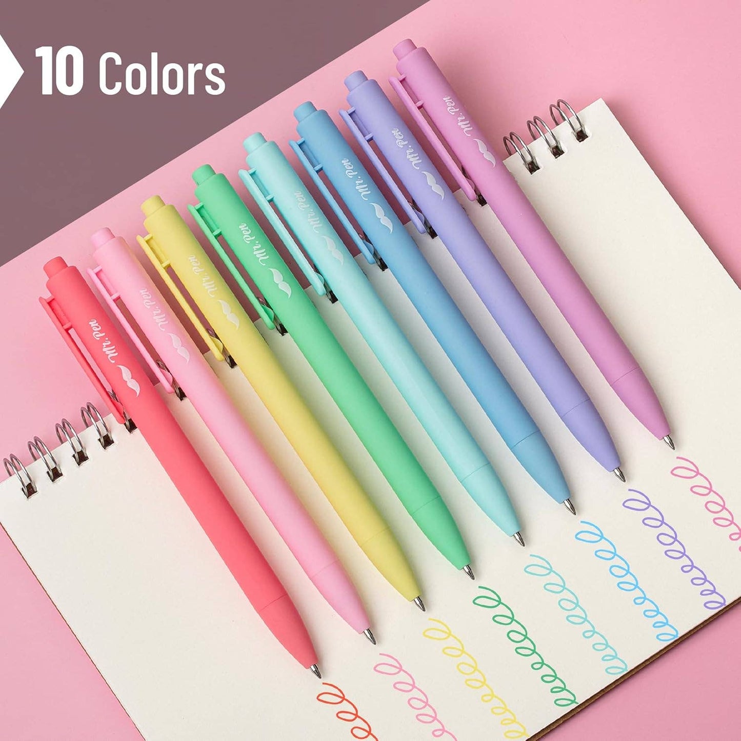Retractable Gel Pens, 10 Pack, Color Ink, 0.7mm
