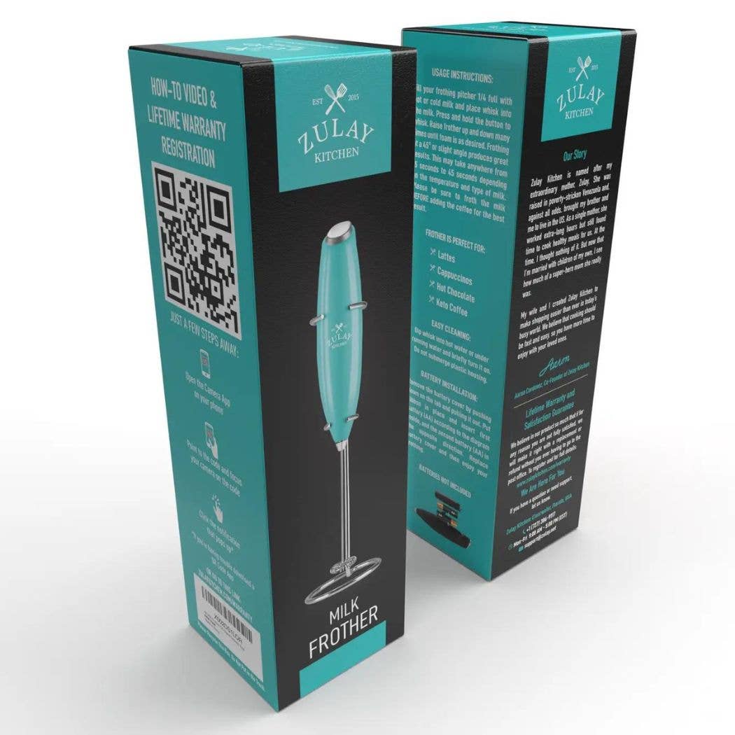Powerful Handheld Milk Frother with Stand: Teal