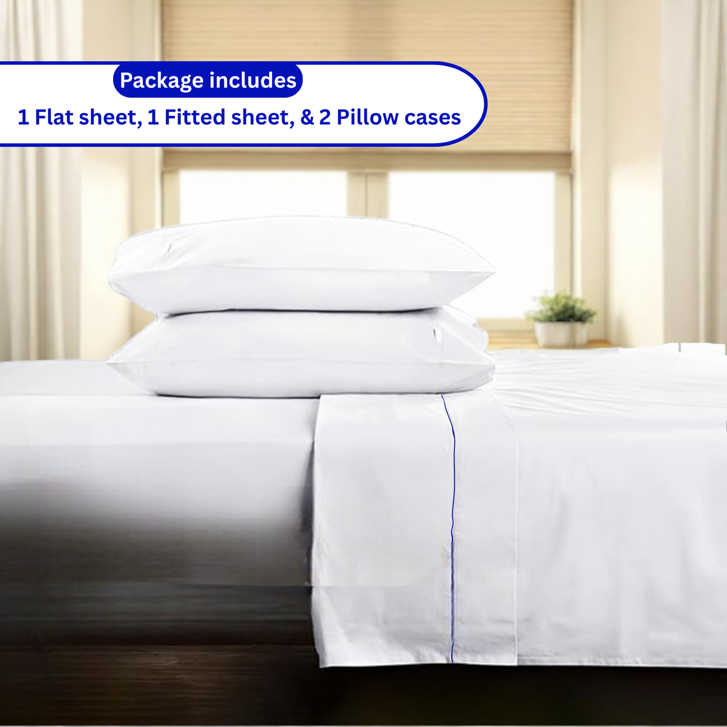 Bed Sheets - 100% Cotton - 300TC - Percale: Queen Set