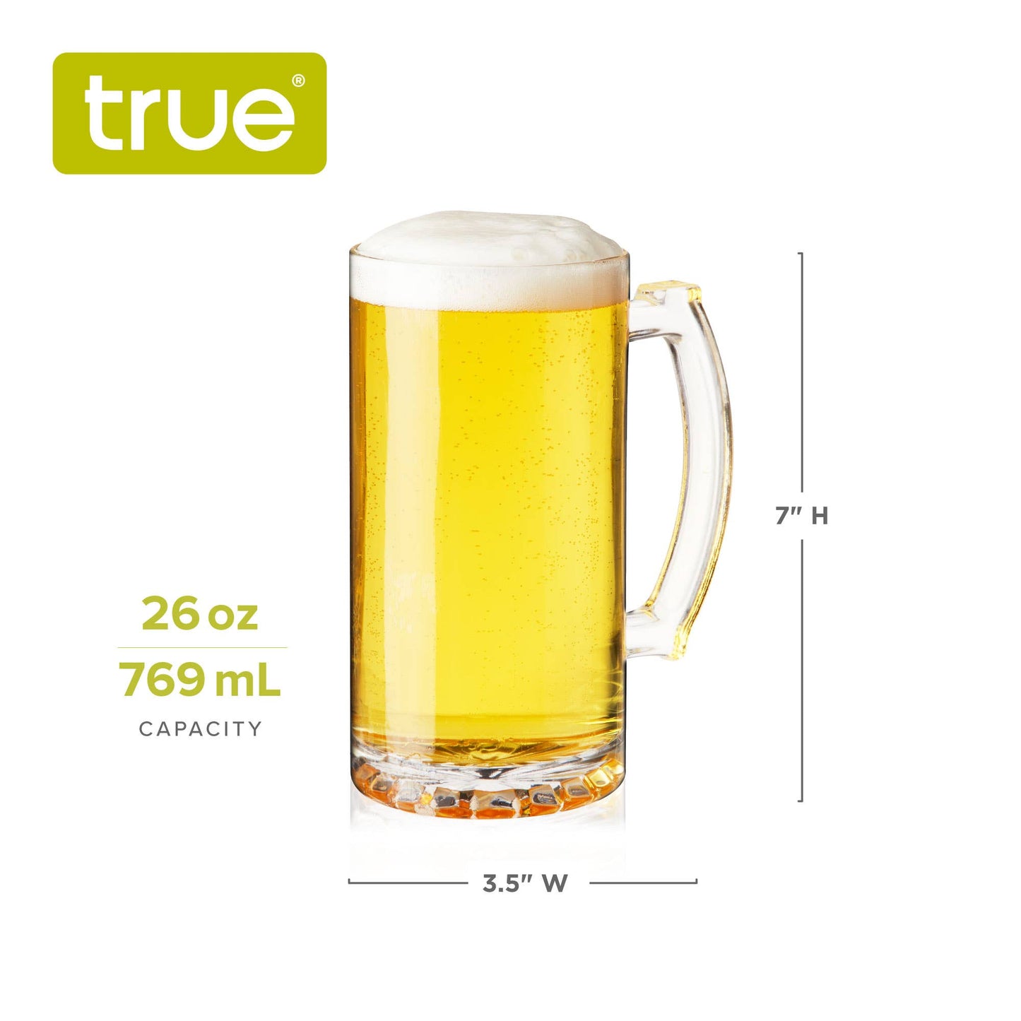 Stein Large Heavy-Base Handled Glass Beer Mugs - Set of 2