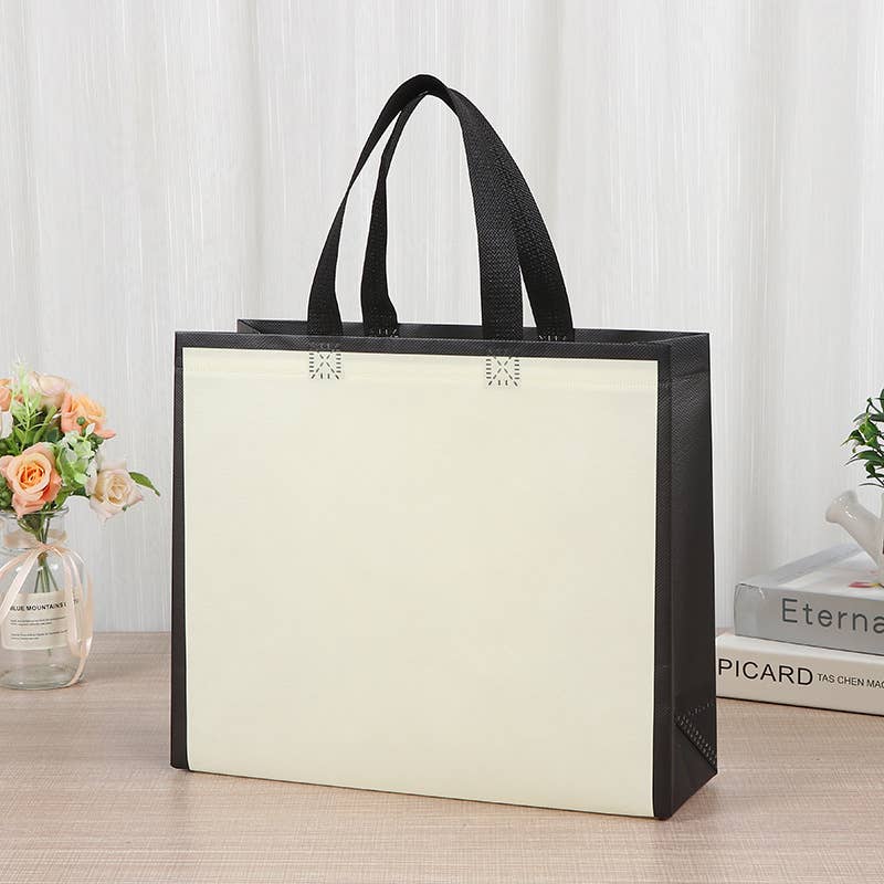 50pcs, 3 size light beige w/ black border non-woven gift bag: Small