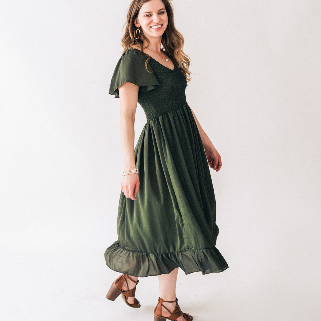 Dark Green Chiffon Dress - Women: Women's Small