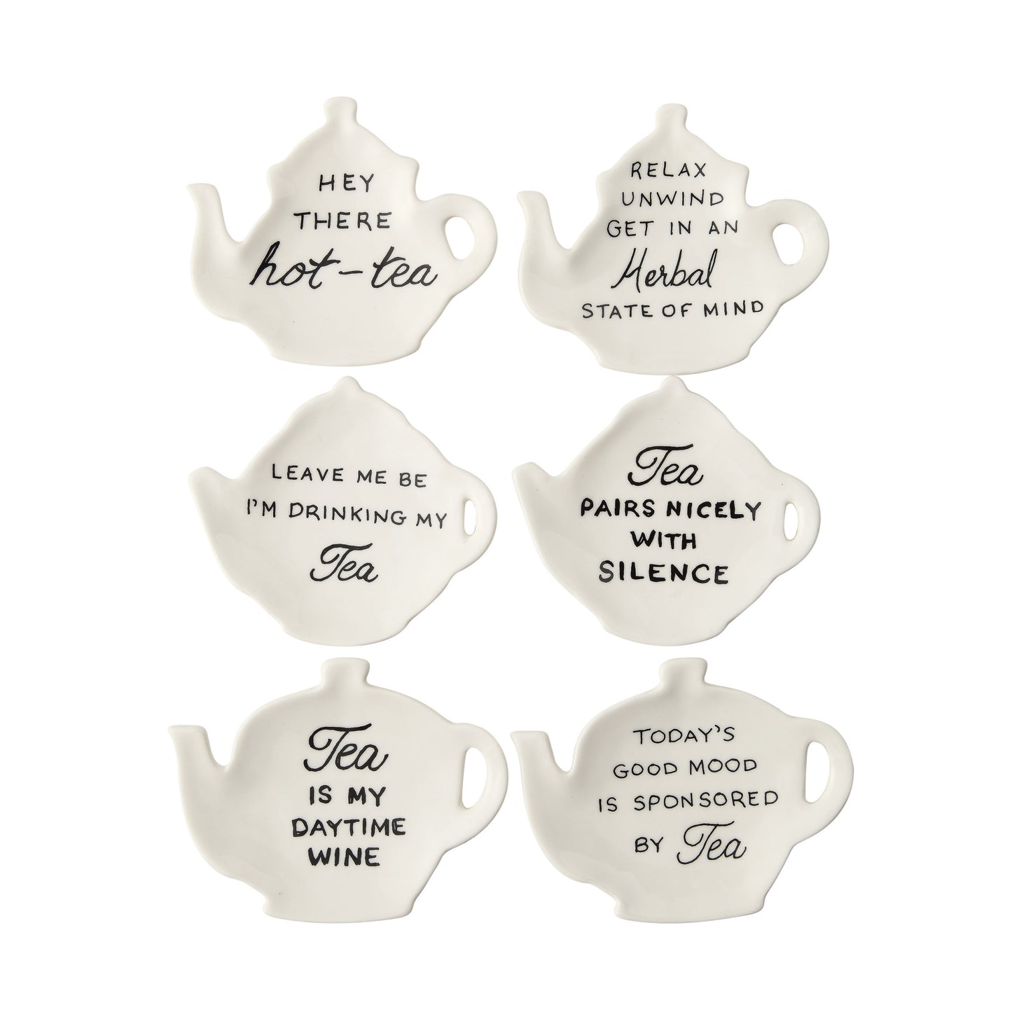 STONEWARE TEAPOT DISH WITH SAYING, 6 STYLES