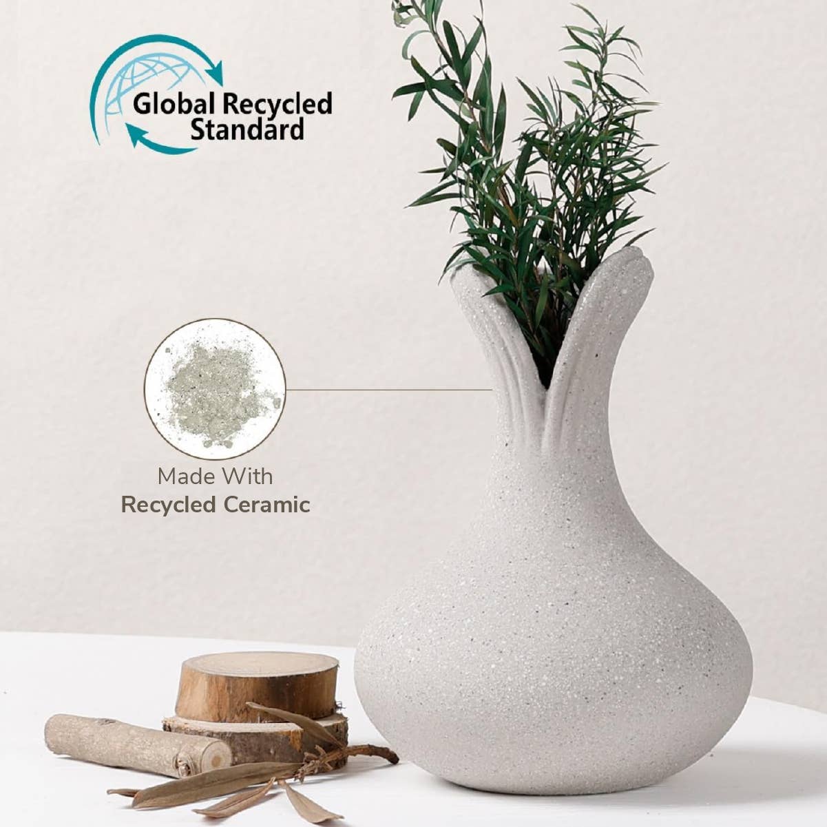 Flower Vase Recycled Ceramic Eco-Clay Grey