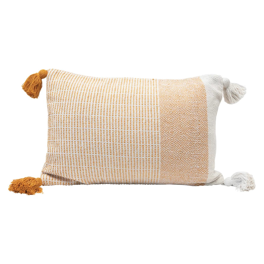 24"L X 16"W COTTON RECYCLED PILLOW, YELLOW/CREAM