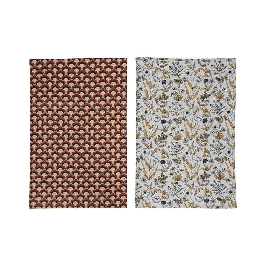 COTTON PRINT KITCHEN TOWELS, 2 STYLES, 28"L X 18"W