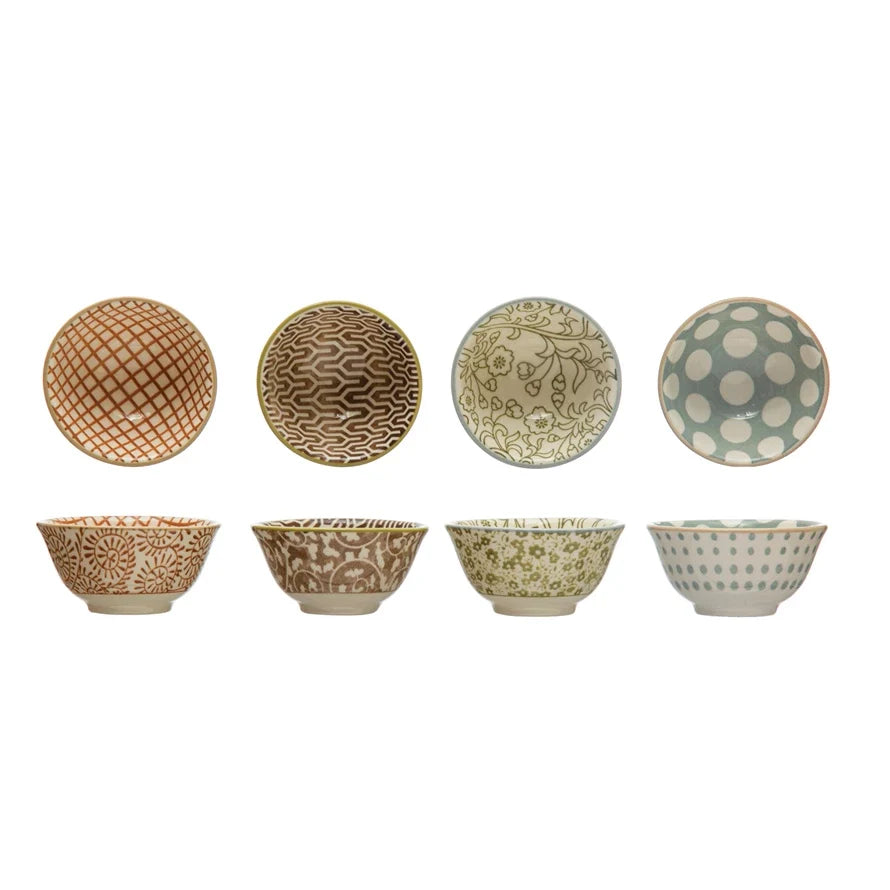Stoneware Pinch Pots with Patterns/ Multi Colors - 4 Styles