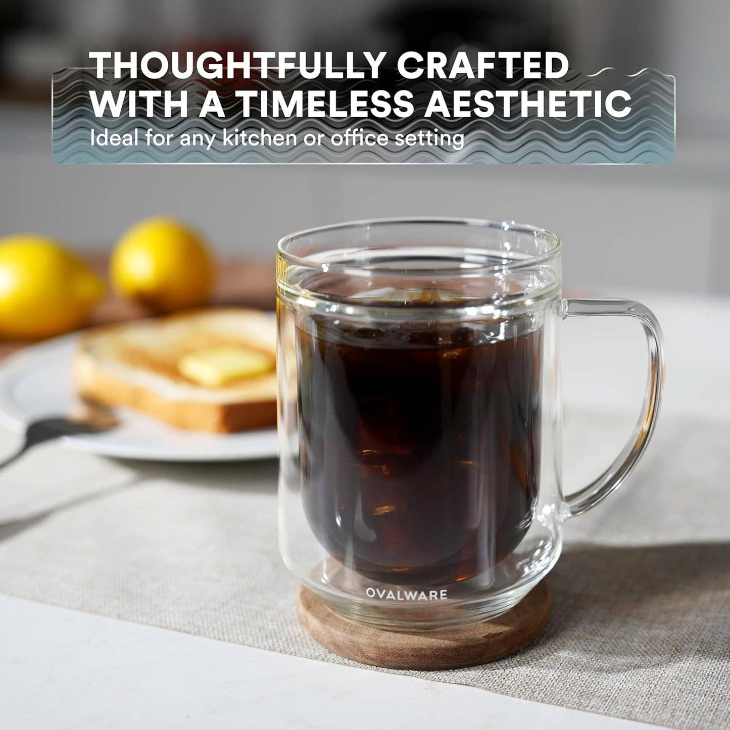 DWM-500 Double Wall Glass Mug | Clear | 17oz (500ml) | Set of 2