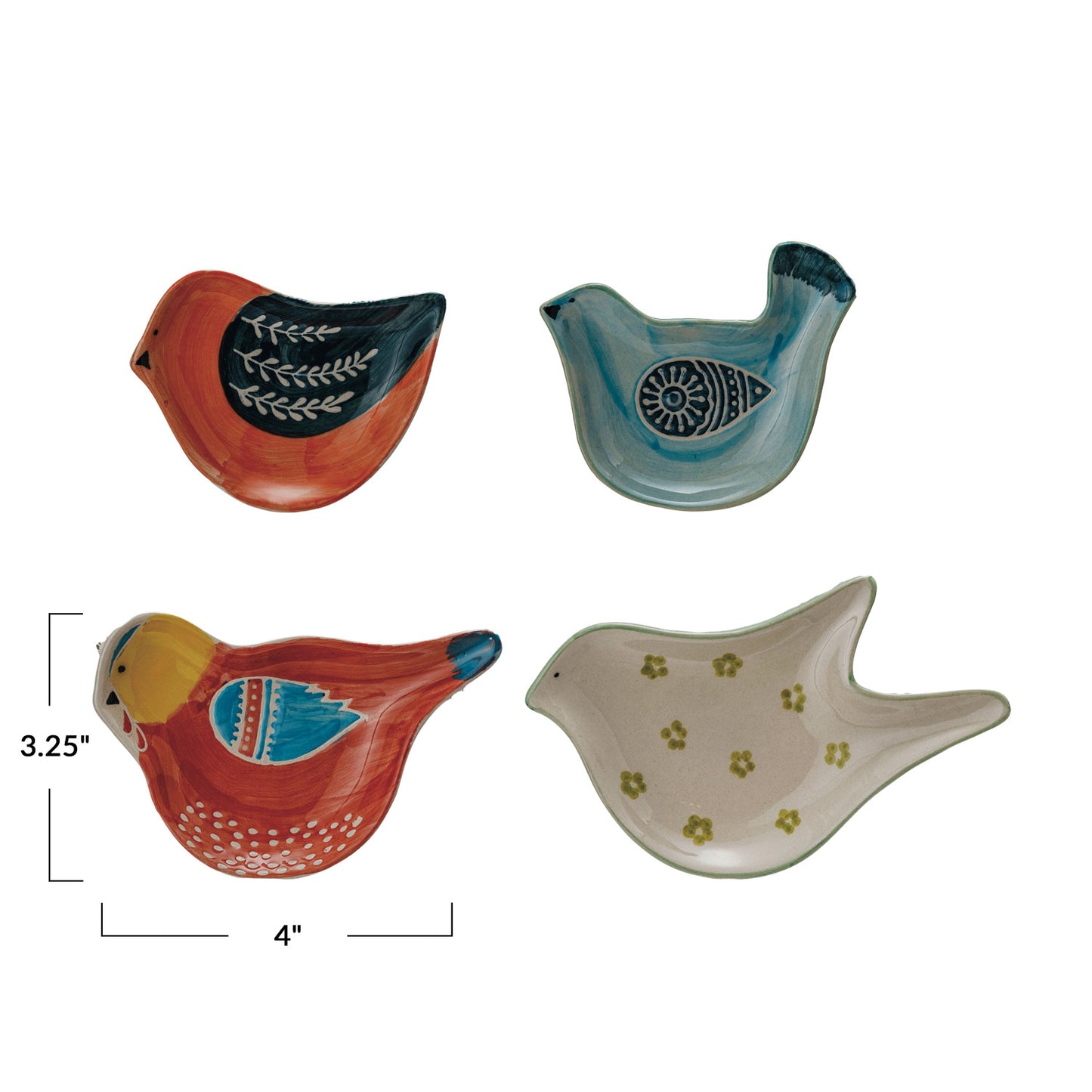 Hand-Painted Stoneware Bird Shaped Dish - 4 Styles