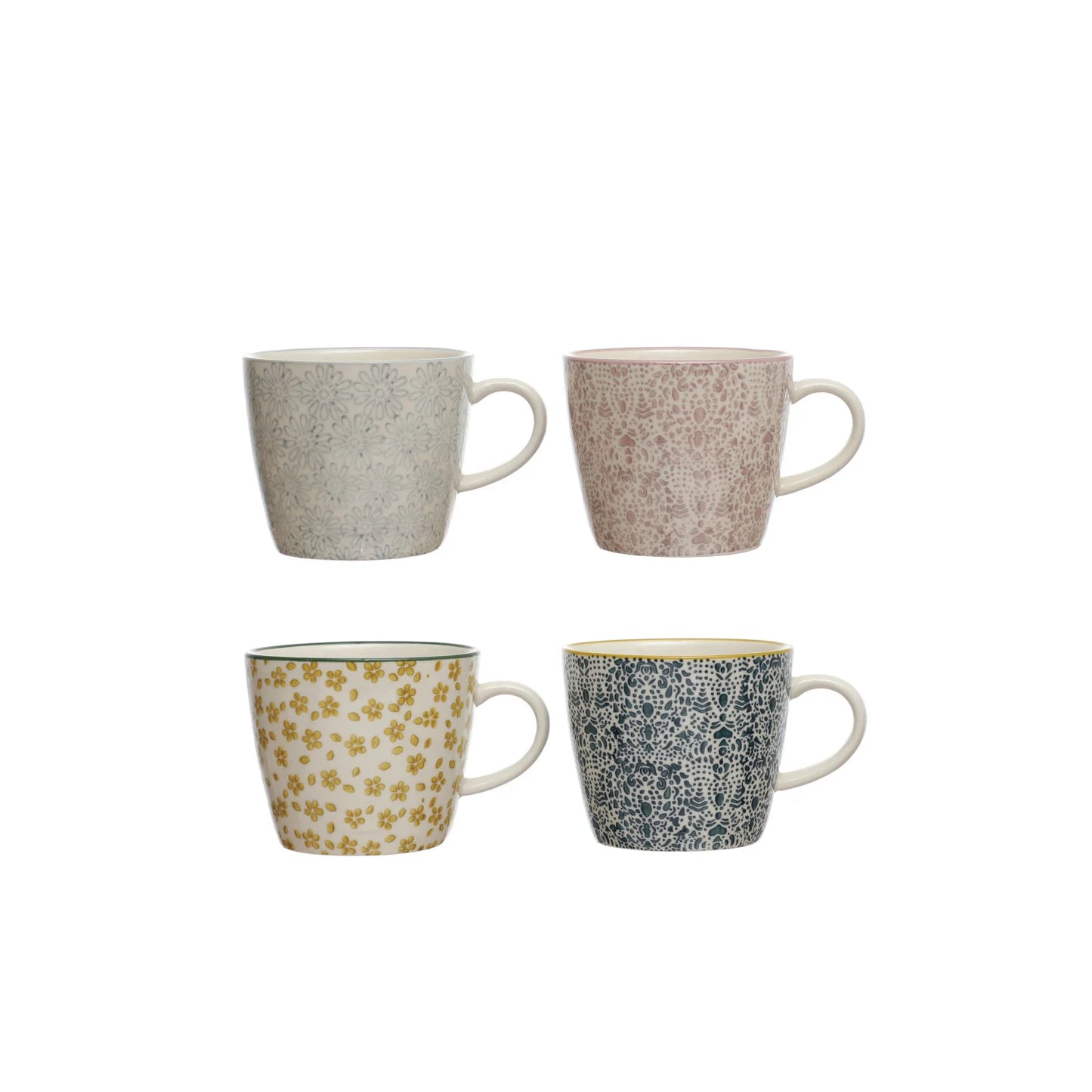 10 oz. Hand-Stamped Stoneware Mug with Pattern - 4 Styles