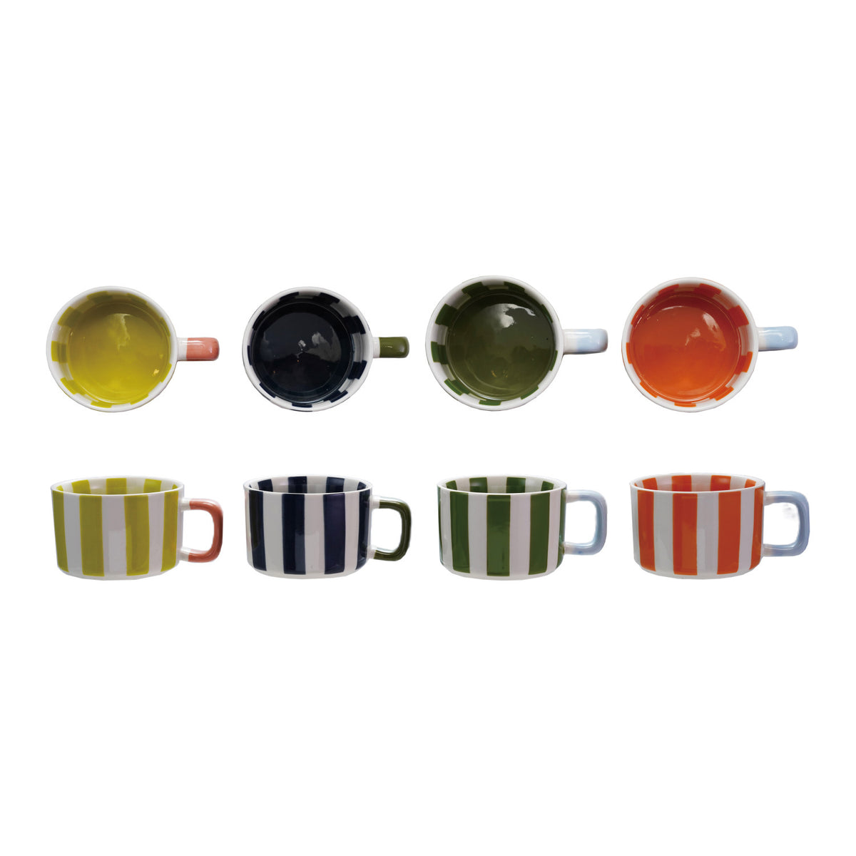 14 oz. Hand-Painted Stoneware Striped Mug - 4 Colors
