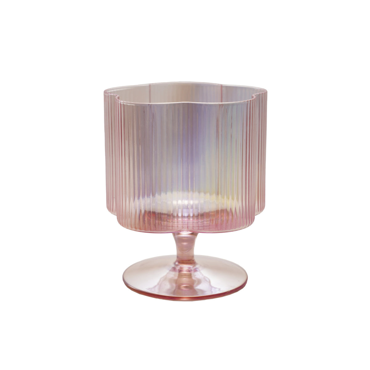 12 oz. Hand-Blown Pleated Flower Shaped Stemmed Wine Glass