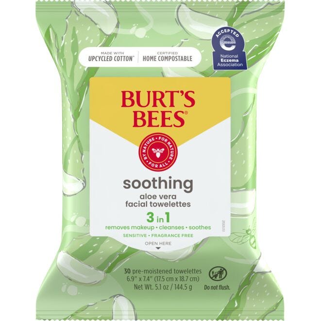 BURTS BEES SOOTHING ALOE VERA FACIAL TOWELETTES