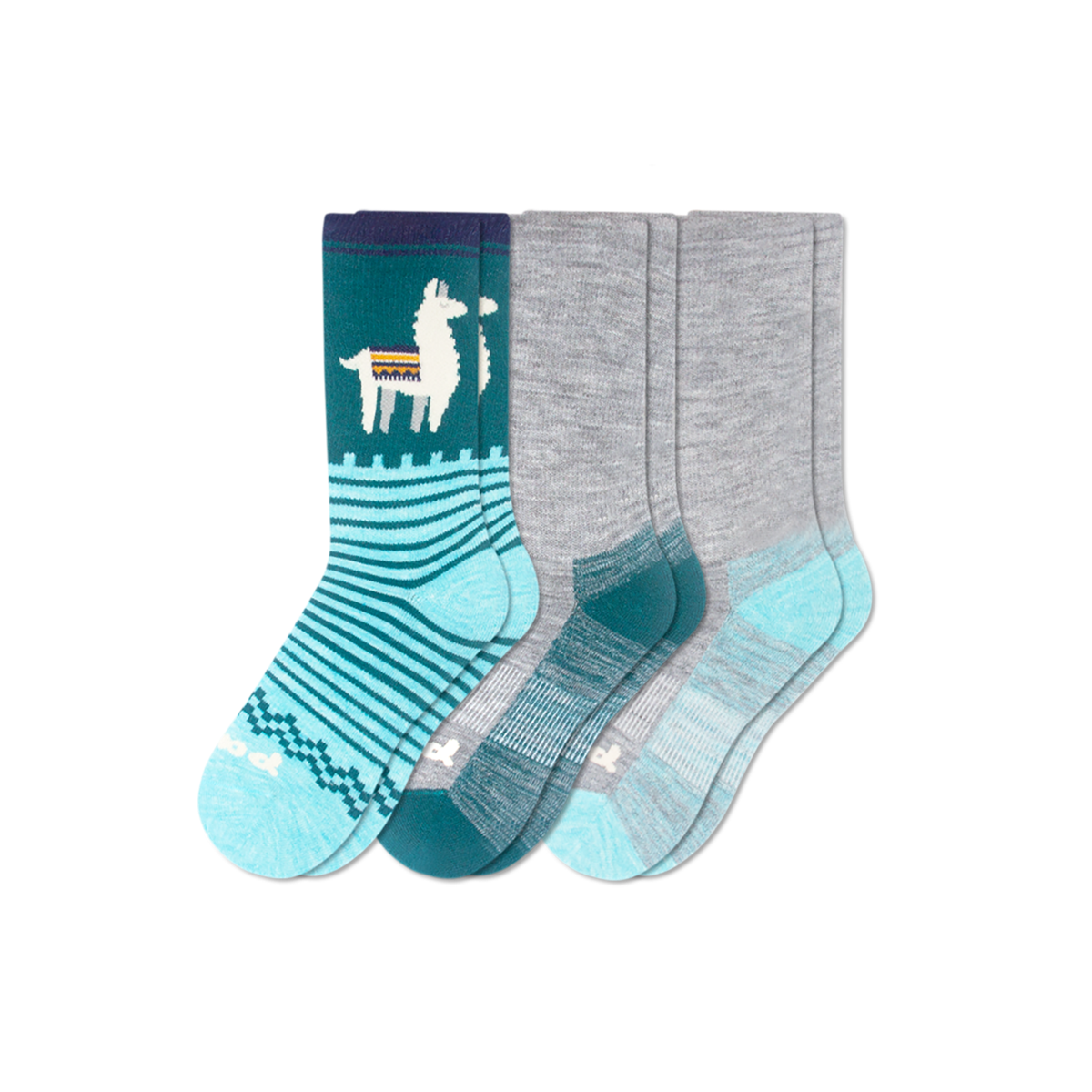 3 Pack - Women's Crew Pacas Socks: Medium / Large (US: 8.5 - 11.5+) / Multi-Stripe/Gray & SOLID/Teal & VARIEGATED STRIPE/ Chambray/ Treetop