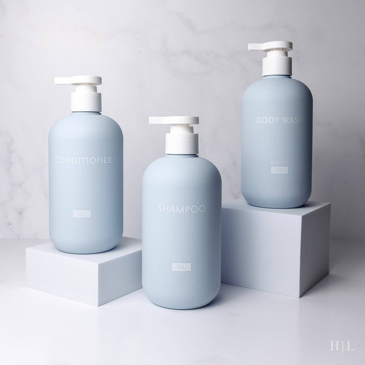 Color Series Shower Dispenser Set of 3 - Waimea Collection, Sky Blue: White Bamboo Pump