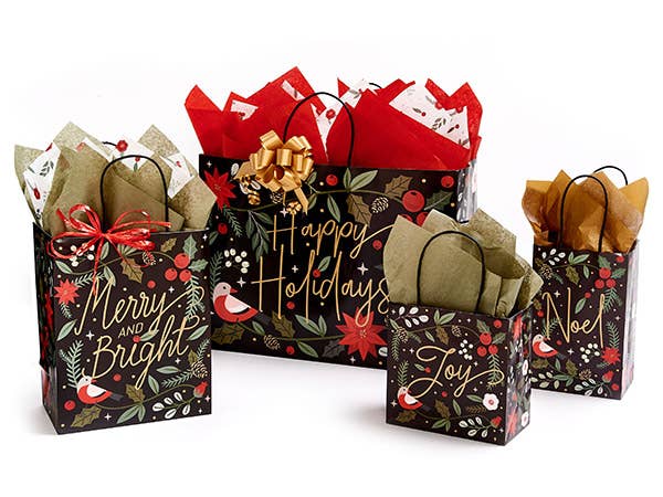 Holiday Botanicals Paper Christmas Gift Bags: 25 Pack / Rose 5.25x3.50x8.25"