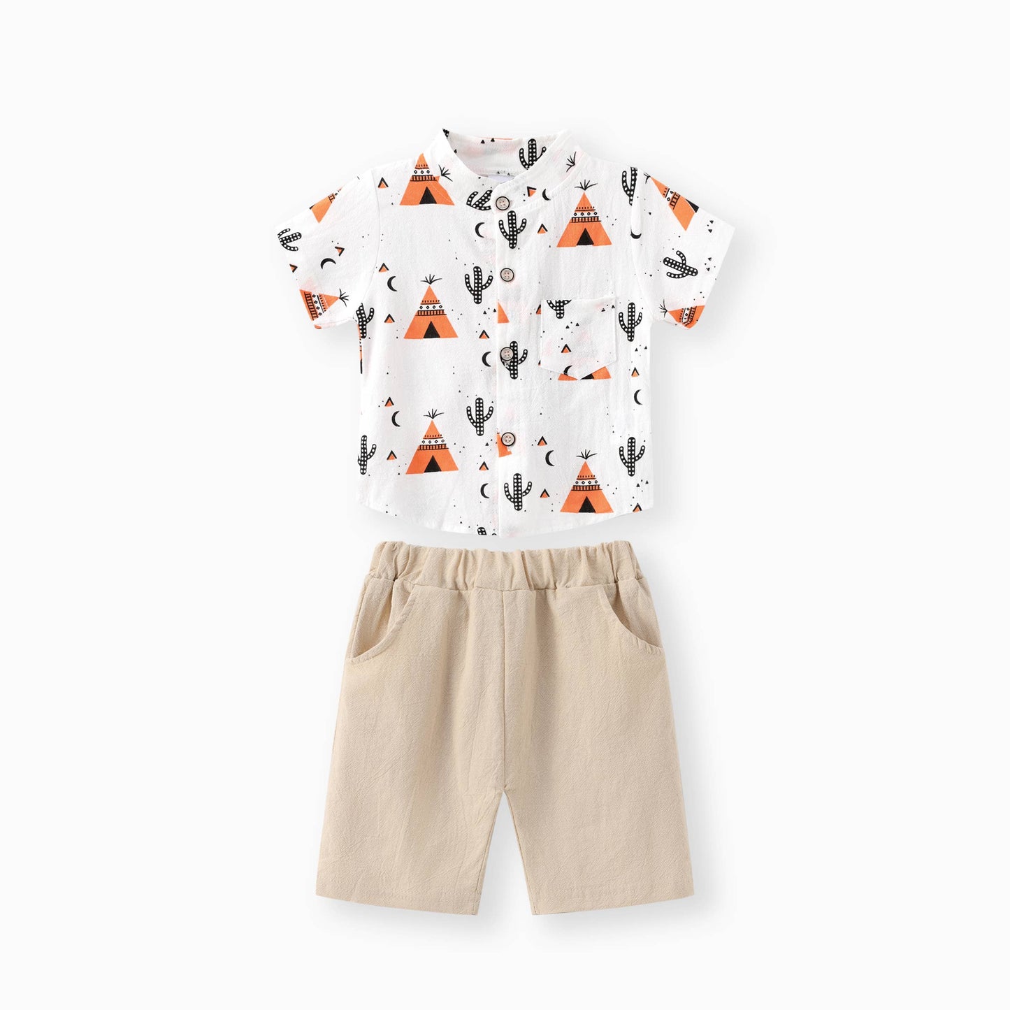 Cactus Print Short-sleeve Shirt and Pants Set: Blue / 9-12 Months
