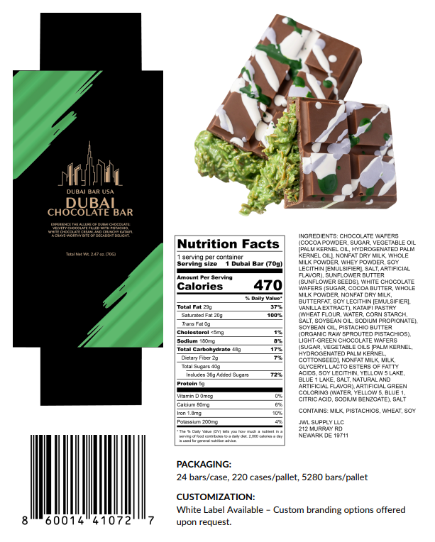Dubai Bar – Pistachio (Case of 40)