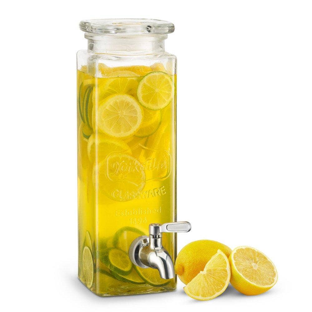 Kook Tall Glass Beverage Dispenser, Square, 80 oz: Clear