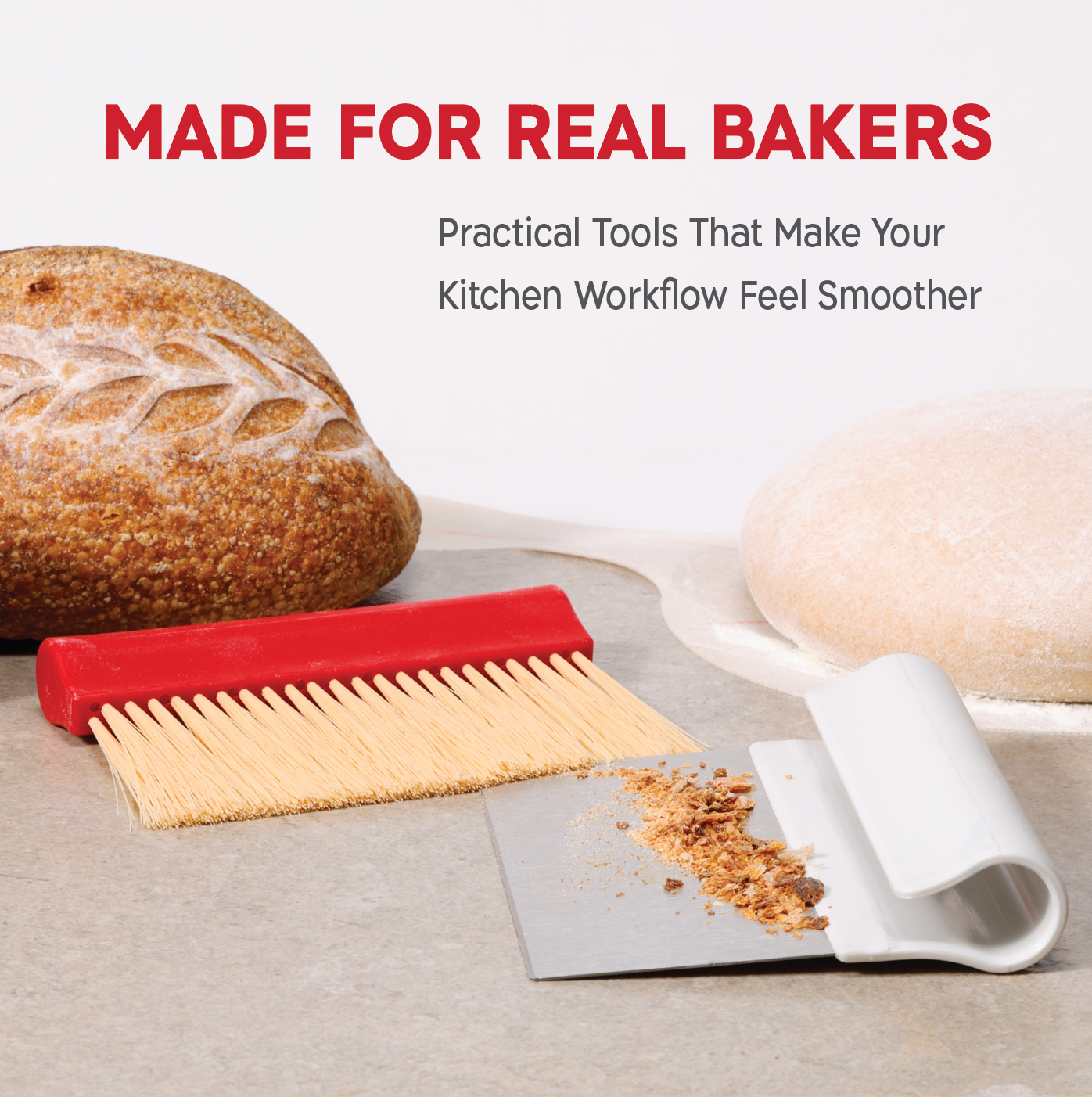 KneadAce Bench Scraper and Baker's Brush: Gray / Turquoise