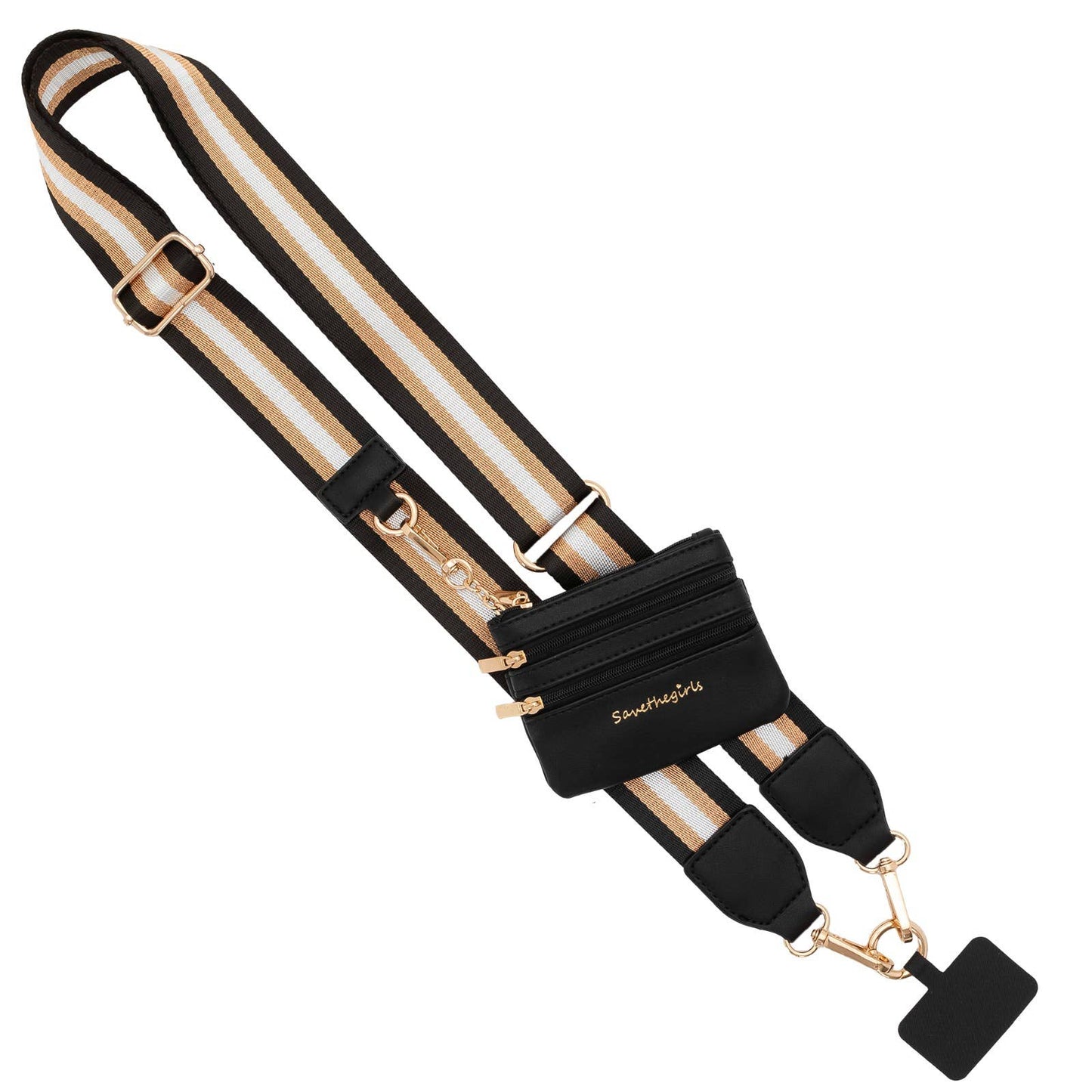 Clip & Go Crossbody Strap with Pouch - Stripe Collection: Grey/Gold/White