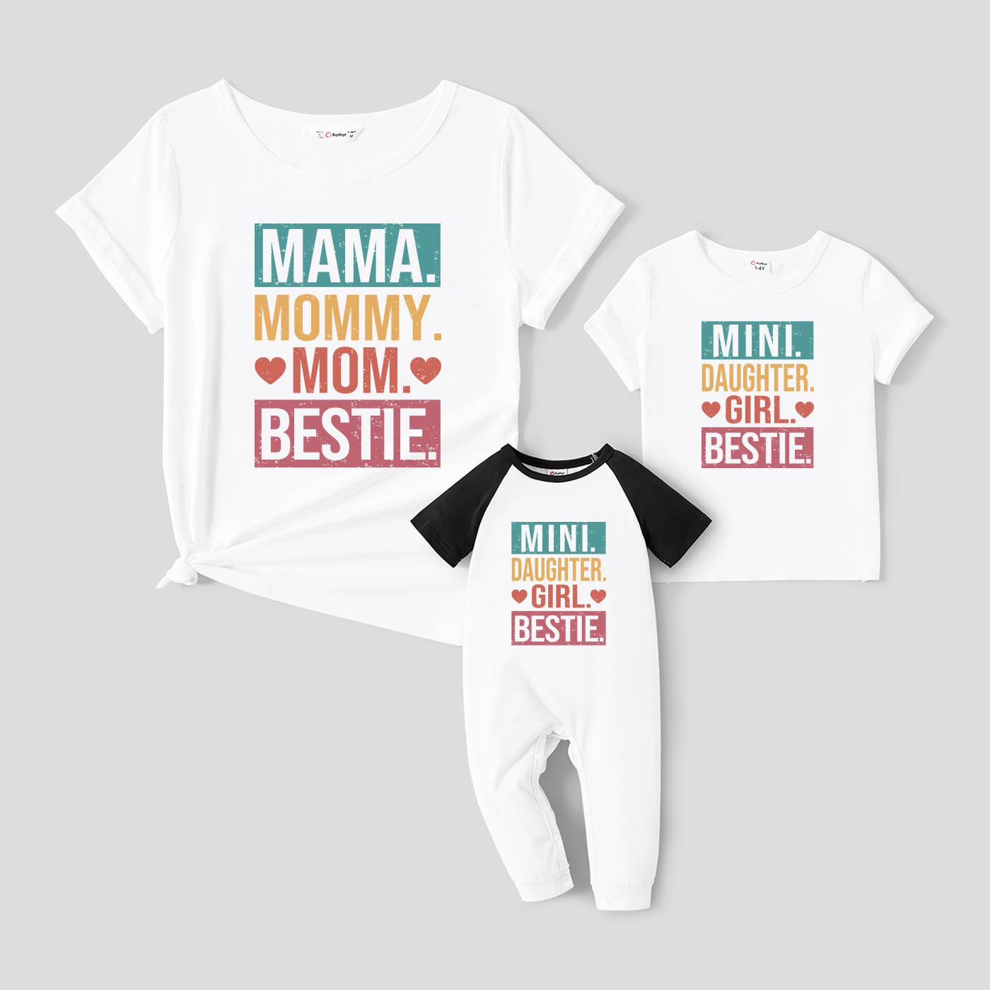 Mother's Day Mommy and Me Colorful Text Design Bestie Tee: White / Girl: 3-4 Years