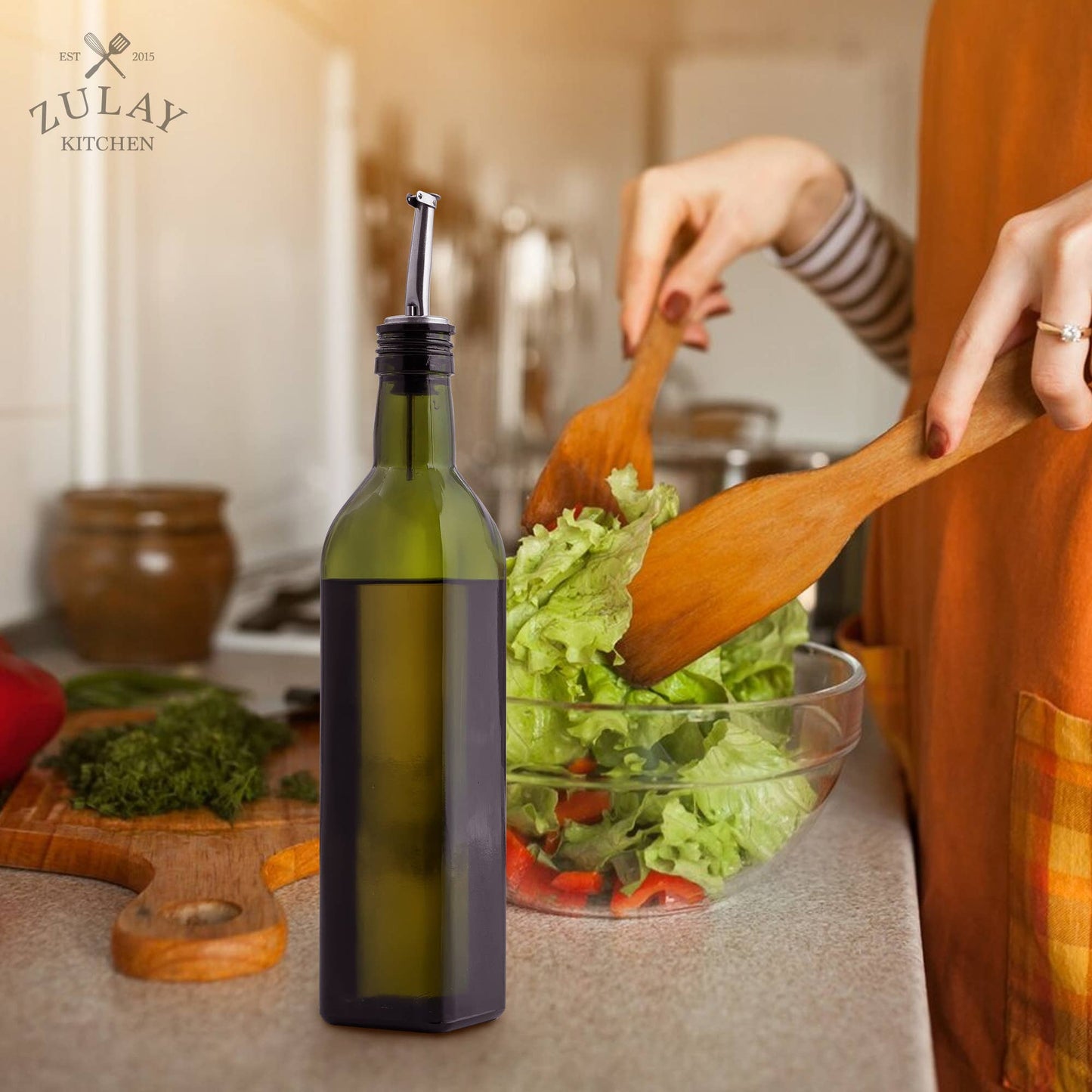Olive Oil Dispenser Bottle16.9 oz with Accessories: Glass Dark Green