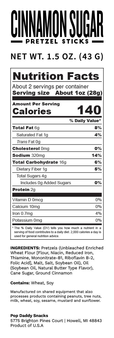 1.5oz pretzels- Cinnamon Sugar