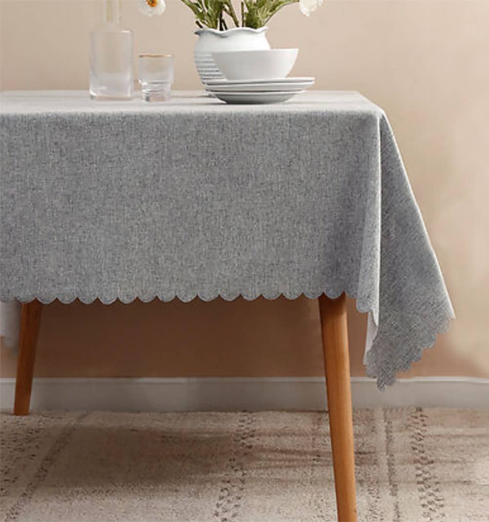 Scalloped Trim Wrinkle-Free Heat-Resistant Tablecloth: 56"x40" / Slate