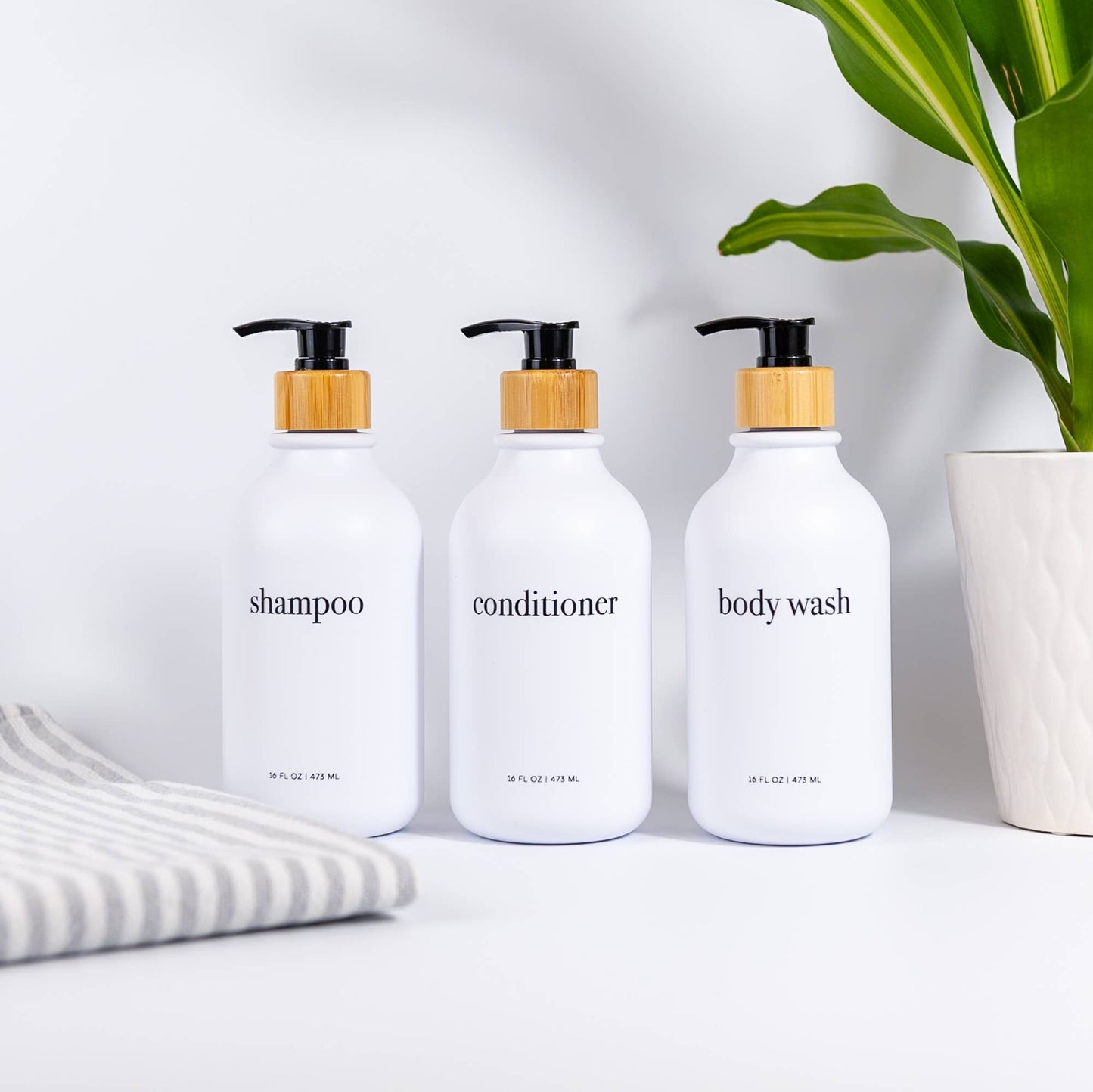 Hamptons 55 Collection | Printed Shower Sets: White Bamboo