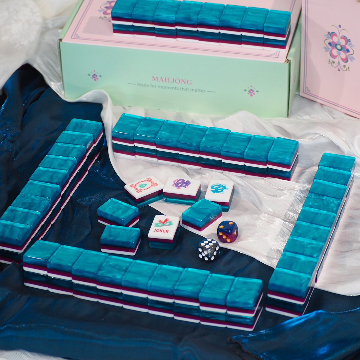 Jade Bloom Mahjong Set - Sapphire Blue 09-02