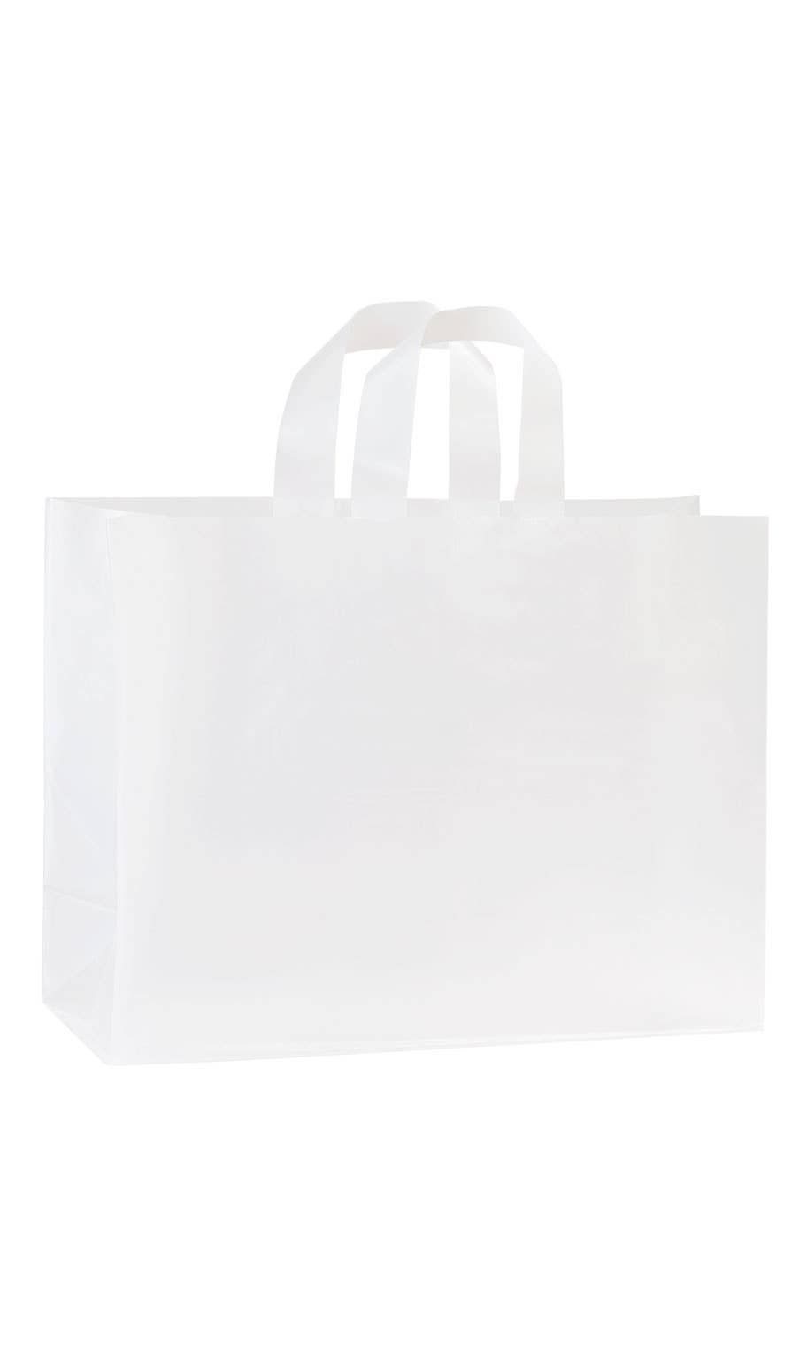 Frosted Retail Shopping Bags: Clear - Handles / Case of 250 / Large