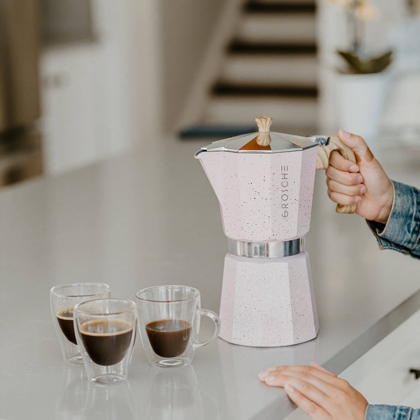 MILANO STONE Stovetop Espresso Maker  - Blush Pink: 6 cup