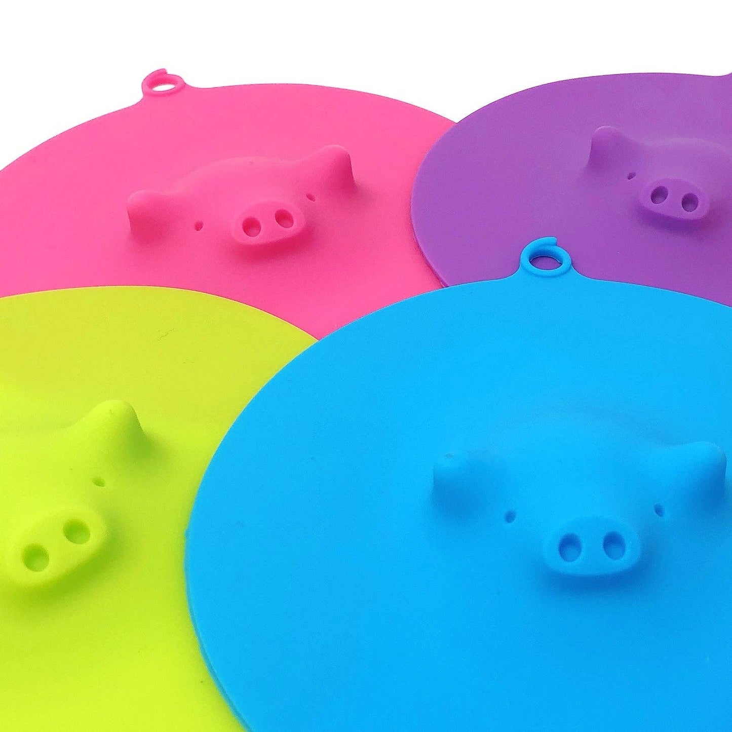 Wrapables Silicone Cup Lids, Large Anti-Dust Leak-Proof Coffee Mug Covers for Hot and Cold Drinks, Cute Piggies ~ Assorted Colors