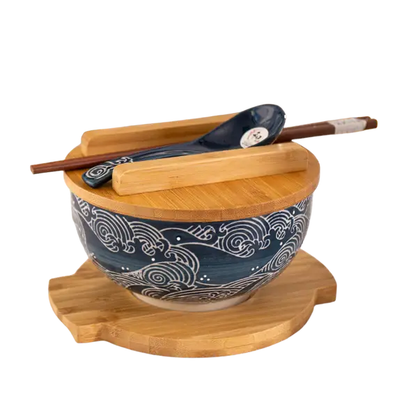 Wave Nami Bowl w/ Chopsticks, Spoon, Lid and Trivet Set