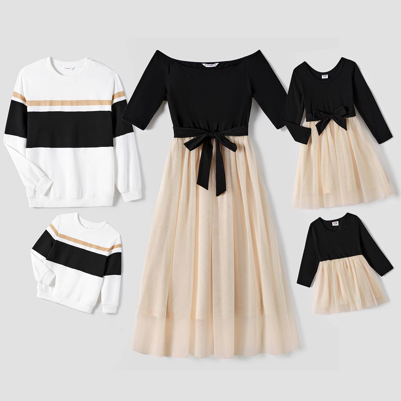 Family Matching Black-Almond Mesh Skirt and Classic Tops Set: Baby Girl:9-12M