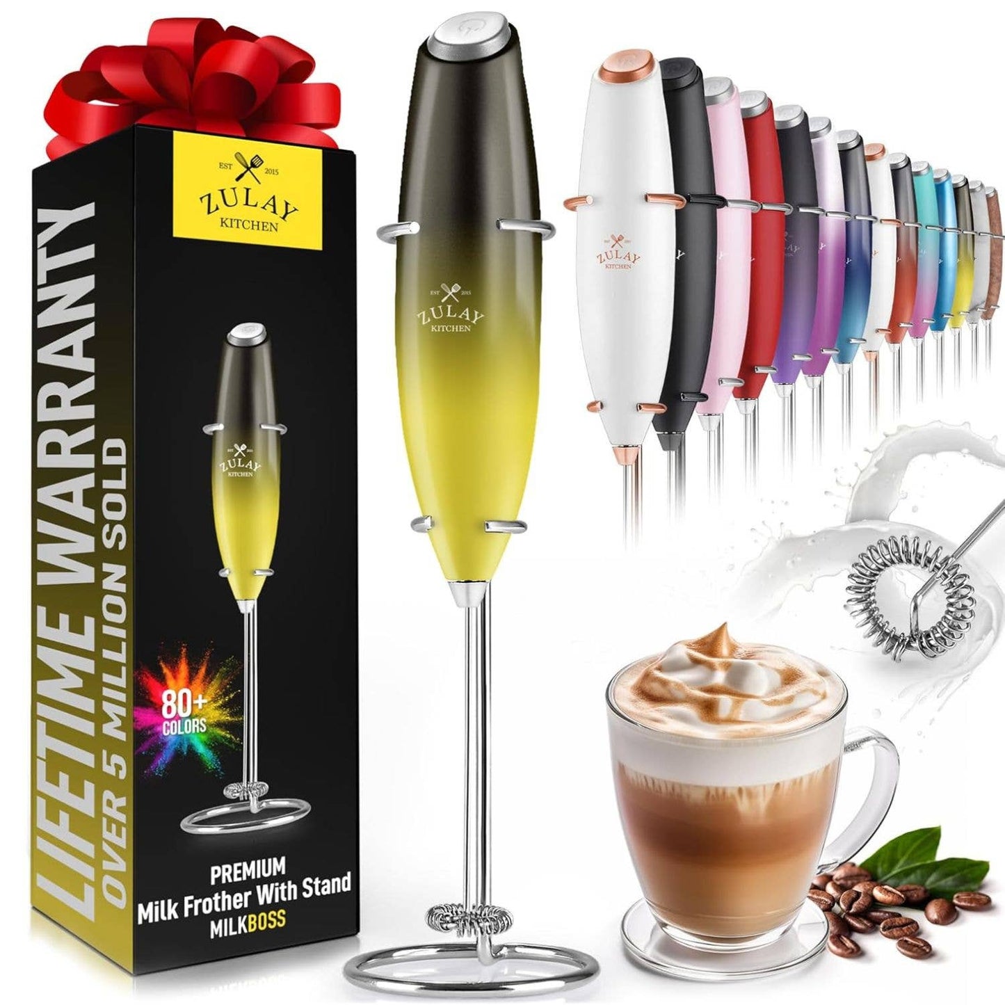 Powerful Handheld Milk Frother with Stand: Teal